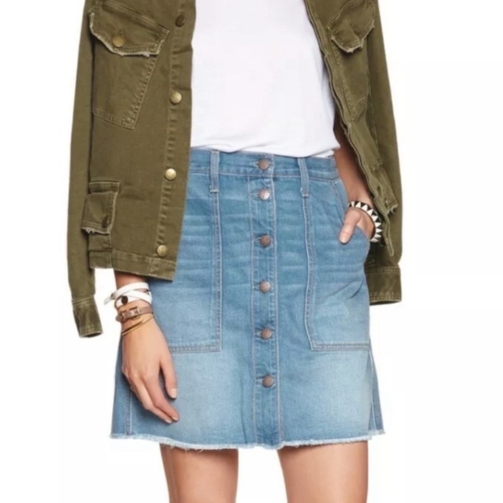 Current Elliott The Naval Skirt Denim Button Front A Line Raw Hem Women's Size